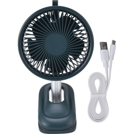 Ventilateur de bureau USB avec pince, 3 vitesses, rotation 360°, fort débit d'air, couleur verte, compact (1/5)