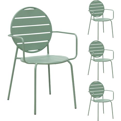 Lot de 4 fauteuils de jardin dossier rond en métal vert - BACA
