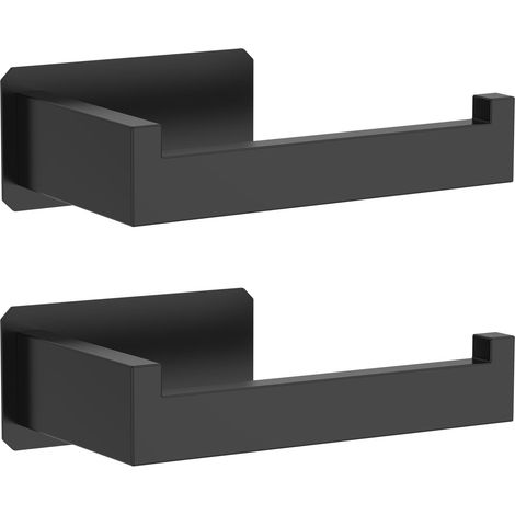 Paquete de 2 soportes autoadhesivos para papel higiénico, soportes de papel higiénico de acero inoxidable negro, dispensador de rollo de papel adhesivo para baños y cocinas. (1/4)