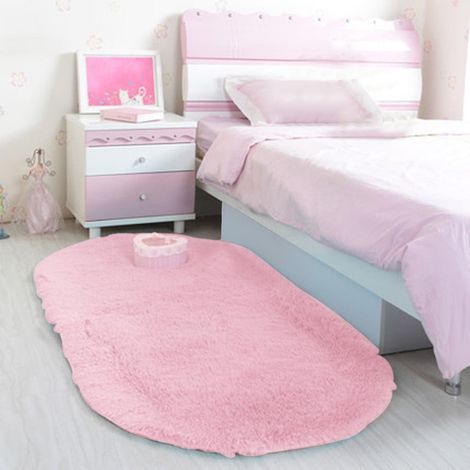 Alfombra mullida para dormitorio, alfombra ovalada pequeña, alfombra antideslizante, alfombra de baño, alfombra de cabecera de felpa color turquesa, linda decoración de interior de dormitorio de felpa (1/2)