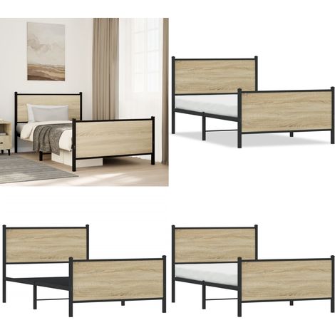 Metallbett ohne Matratze Sonoma-Eiche 100x200 cm - Metallbett - Doppelbett - Boxspringbetten - Bettgestell - Bettenrahmen - Home & Living (1/5)