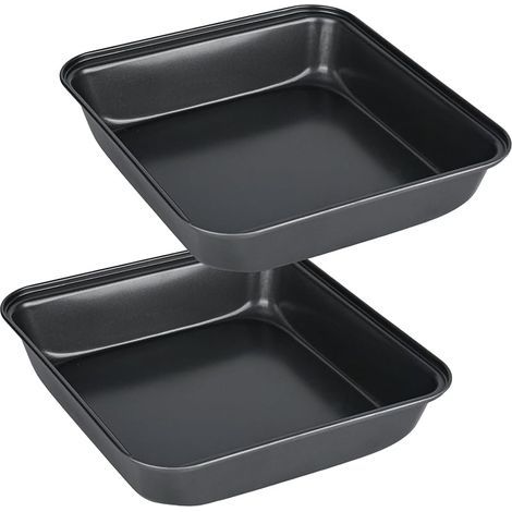 Lot de 2 plats à gratin carrés en acier inoxydable avec revêtement anti-adhésif - 22 x 22 x 5 cm - Peut également être utilisé comme plat à lasagnes, rôtissoire ou plaque à gâteau, facile à (1/5)