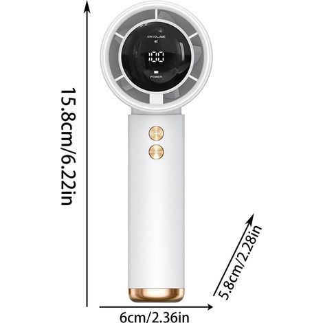 Ventilateur portable,turbine à grande vitesse,écran LED,Moteur triphasé,36 dB silencieux,Matériau AB,Accueil, Voyages,Blanc (1/4)