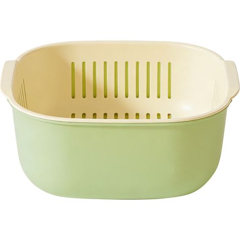 Panier à Fruits [Marque] Petit Vert Double Égouttoir Plastique Épais Design Nordique Grande Capacité (1/4)
