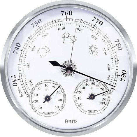 Ulisemanalog Analoge Wetterstation – Analoge Wetterstation für den Innen- und Außenbereich – Bestehend aus Barometer, Thermometer und Hygrometer (silber, 128 mm) (1/5)