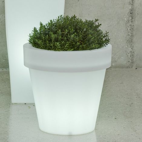 Moovere – Jardinière ronde 45 cm avec éclairage LED RGB – Charge solaire et batterie rechargeable – Résistante aux UV – Pour intérieur et extérieur (1/5)
