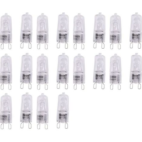 Lot de 20 Ampoules G9 Halogènes 60W Transparentes Intensité Variable Blanc Chaud 2800K Lustres Pendentifs (1/4)