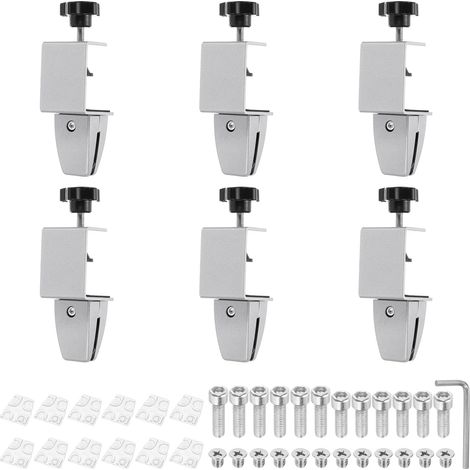 6 Pcs 1/8" À 1/2" Clips Réglables pour Cloisons De Bureau, Supports en Aluminium pour Paravents, Clips De Séparation pour Bureaux Commerces, Panneaux De Confidentialité, Argenté (1/5)
