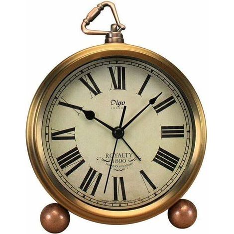 Goldene Tischuhr, Retro-Vintage-Tischwecker ohne Ticken, batteriebetrieben, geräuschloses Quarzwerk, HD-Glas, für Schlafzimmer, Wohnzimmer, Kinderzimmer (römisch) (1/5)