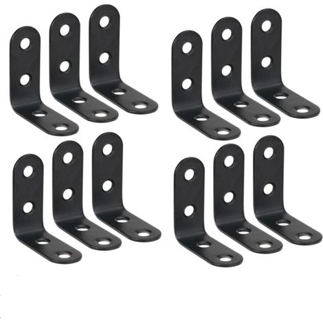 12 Pièces Équerre de Fixation 40mmX40mm Equerre de Fixation Noir Angle Droit Support en forme de L 40mm Équerre Angle 90 Degrés en Acier Inoxydable Équerre Étagère pour Bois Meubles Placard Support