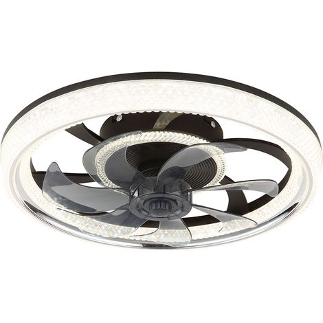 Deckenventilator mit Fernbedienung LED Deckenlampe dimmbar Kristall Deckenleuchte, Vor Rücklauf, 6 Stufen, 30W 2700lm warmweiß - kaltweiß, DxH 48 x 13 cm