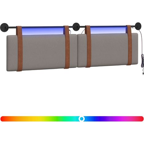 Hanging Headboard with LED Light Taupe Antique PU vidaXL