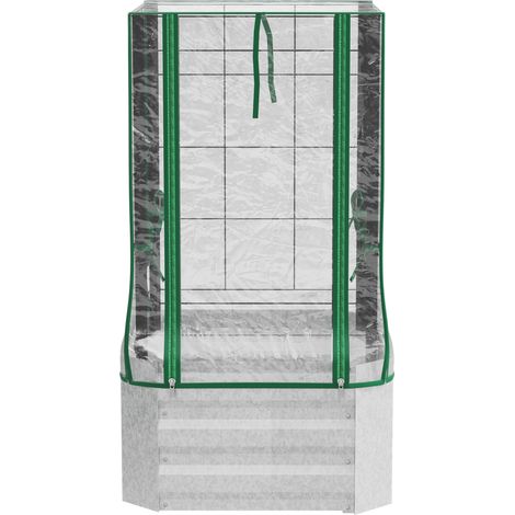 Potager surélevé, serre, ensemble 3 pièces, avec treillis, bâche plastique, 53 x 53 x 90 cm