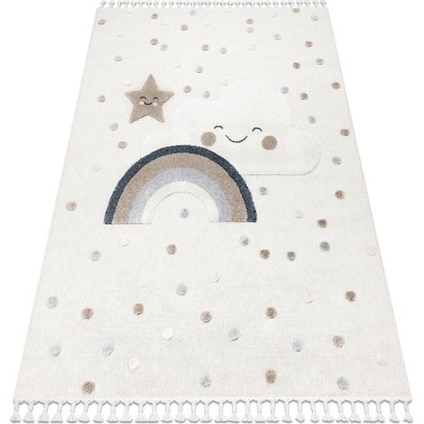 Teppich YOYO EY78 weiß / beige - Wolke, Regenbogen, Punkte für Kinder, strukturell, sensorische Fransen beige 160x220 cm