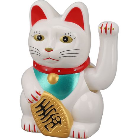 Chat solaire de bureau à bras oscillant 5 pouces, chat porte-bonheur blanc pour maison et voiture (1/5)