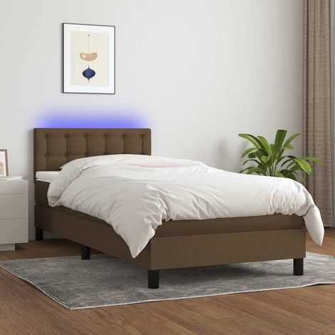Cama box spring colchón luces LED tela marrón oscuro 100x200cm (1/5)