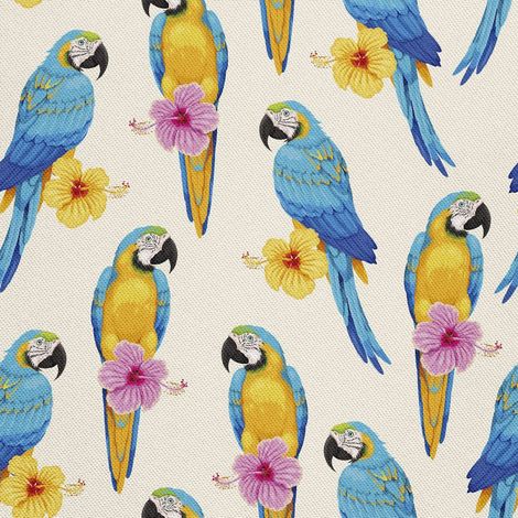 Tissu d'extérieur décoratif Oxford - motif perroquets bleus et jaunes I DX707 (1/5)