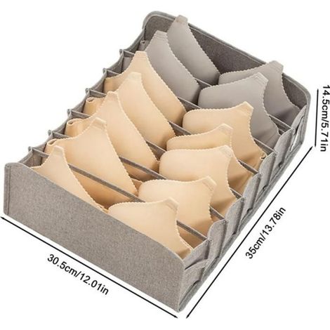 Boîte de rangement pour sous-vêtements, lavable, organiseur à 7 compartiments, tiroirs pliables, gris (1/5)