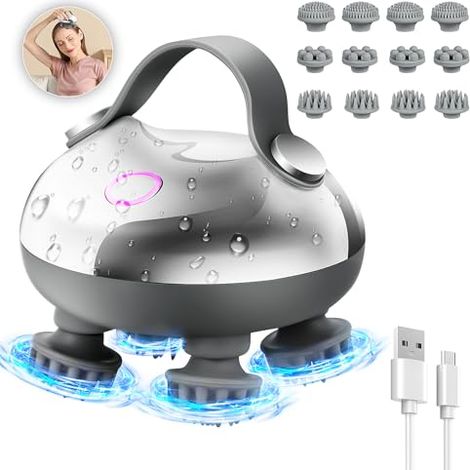Appareil de massage électrique pour la tête, étanche IPX7, avec 12 têtes de massage et 3 modes de massage, masseur pour cuir chevelu, brosse de massage pour cuir chevelu pour la relaxation du corps, n