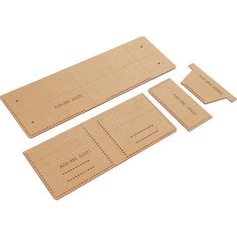 Gabarit de portefeuille en acrylique (4 pièces) pour la confection artisanale d'un petit portefeuille en cuir à 3 volets. (1/5)