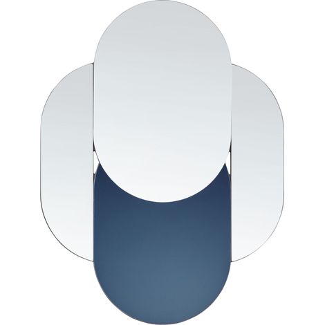 Specchio da parete di forma irregolare con ganci in vetro e MDF argento e blu Chaillon
