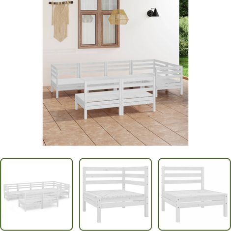 Holzsofa - 7-tlg. Garten-Lounge-Set Massivholz Kiefer Weiß (1/5)