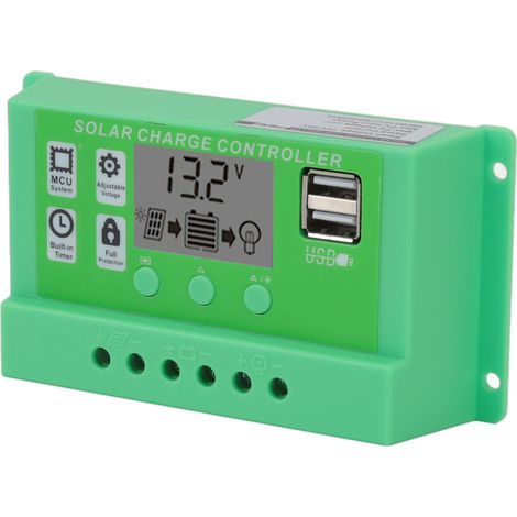 Grüner PWM-Solarladeregler mit LCD-Bildschirm, 12V 24V 10A Photovoltaik-PV-Regler (1/5)