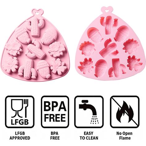 2 moules à pâtisserie en silicone, forme de fleur de cactus, 10 compartiments, pour chocolat, bonbons et savons artisanaux (1/5)
