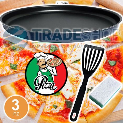 TrAdE Shop Traesio - Kit 3 Pz Per Pizza Fatta In Casa Composto Da Teglia Da 32cm Paletta E Spugnetta - (1/2)