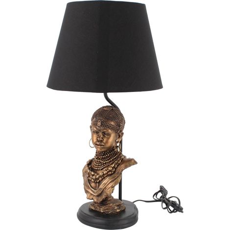 Signes Grimalt Möbel Desktop -Lampe Lampe mit afrikanischen Figur Goldene Lampen 30x30x58cm 25291 (1/4)