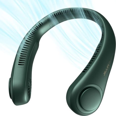 Ventilateur de cou portable sans pales, 5 vitesses, batterie rechargeable 4000 mAh, mains libres, vert foncé (1/5)