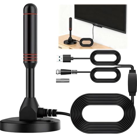 Antenne TV Intérieur, Antenne TV Intérieure avec Base Magnétique, Réception 360° Longue Portée pour Téléviseur Portable, Compatible TNT 4K 1080P HD, Design pour Tous Types de Téléviseurs (1/5)