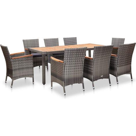 46083 9 Piece Garden Dining Set with Cushions Poly Rattan Grey vidaXL (1/5)
