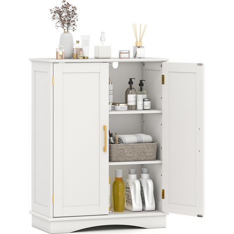 COSTWAY Bathroom Floor Storage Cabinet 80cm Cupboard Buffet Cabinet-White