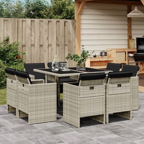 Set comedor de jardín 9 pzas cojines ratán sintético gris claro vidaXL (1/5)