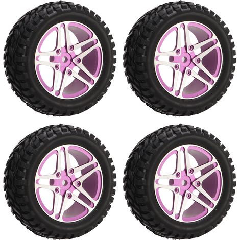 4 Pneus RC 1/10 Jante Aluminium Alliage 5 Rayons Caoutchouc Violet Kit de Roues de Remplacement (1/5)