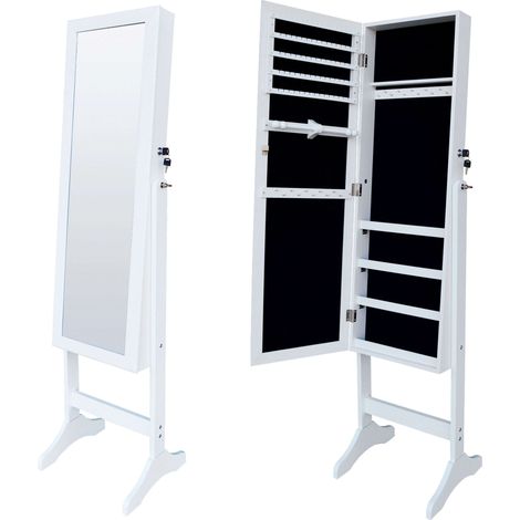 Espejo Joyero de pie Habitación Dormitorio Color Blanco 36x155x40 cm