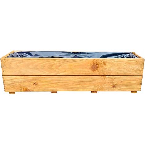 Blumentopf für Balkon oder Fensterbank, rechteckig, aus Holz, Teakholzfarbe, 60 x 18 cm, Durchmesser 27 cm (1/5)