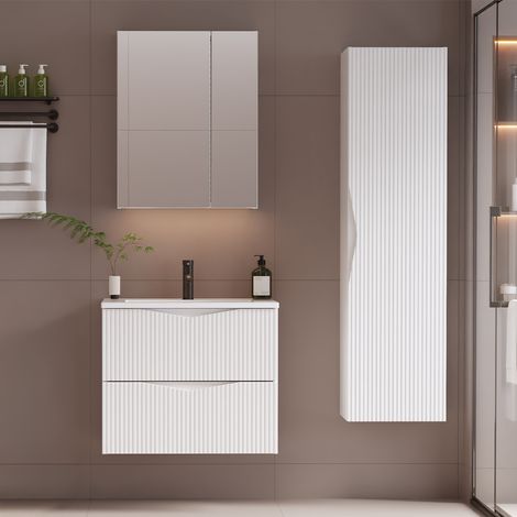 Conjunto mueble lavabo individual encastrado 60cm y columna Tao Blanco