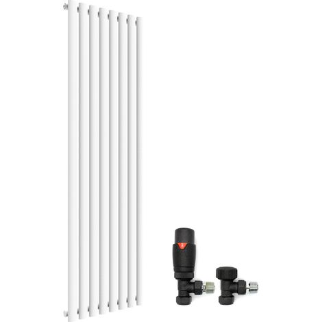 ELEGANT Designer Radiator 1600 x 480mm Vertical Radiator White Oval Single Panel Heater + Anthracite Thermostatic Radiator Valves (1/5)