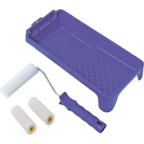 Set mini rullo vernice tessuto + vassoio + 2 rulli di ricambio