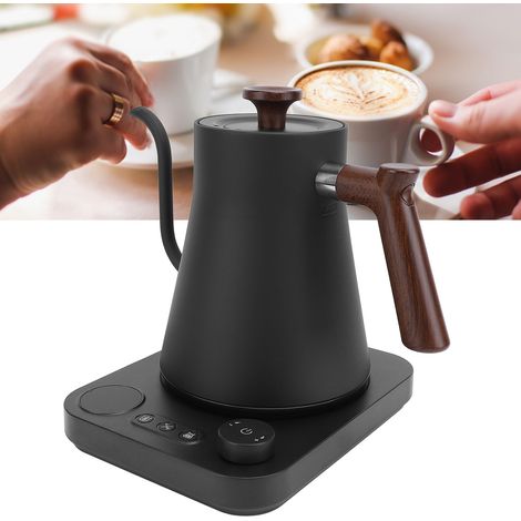 Hervidor eléctrico de acero inoxidable 304 (1200 W) con cuello de cisne, control preciso de temperatura, temporizador LCD y función para mantener caliente el café y el té en casa, color negro, enchufe (1/5)