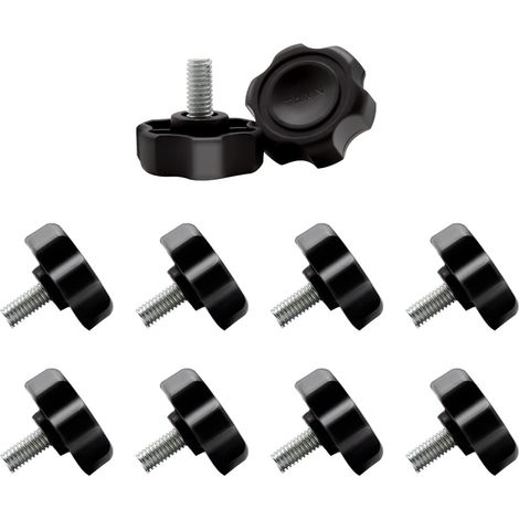 10 Vis à tête étoilée M6x10mm, acier galvanisé, poignée plastique noire, pour machines-outils et équipements industriels