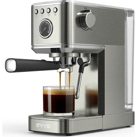 EVVO Cafetera Express Intensa. 20 bares. cuerpo de acero. Espressos y Capuccinos. 1350W. Doble salida. Portafiltros. Depósito de 1.5 l. calentamiento rápido