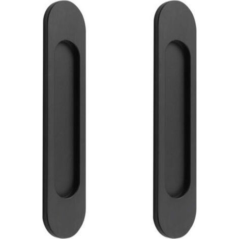 Poignées de porte coulissante ovales auto-adhésives – Lot de 2, en alliage d’aluminium noir, sans perçage, pour armoires et fenêtres (1/5)