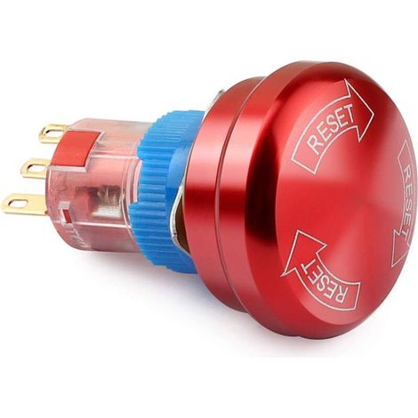 royaluxe -Interrupt à bouton d'arrêt d'urgence en métal 16 mm 5 A/5-250 VCA 3 broches hors tension rond autobloquant étanche interrupt à tête de champignon un ouvert et un fermé rouge 1 pièce (1/5)