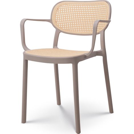 Sedia da pranzo beige in stile vintage con braccioli (1/5)