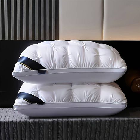 Lot de 2 oreillers luxe style hôtelier, soutien nuque pour sommeil réparateur, matériau haute densité bonne tenue de forme, lavage à la main, livraison sous vide