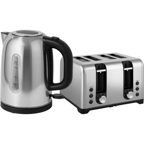 Rapid Boil Kettle and 4-Slice Toaster Set, 1.7L Capacity, 3000W, Thermostat, Limescale Filter, 7 Browning Settings, Silver Finish