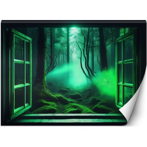 Fototapete Fensterblick Fantastischer Wald 150x105 cm